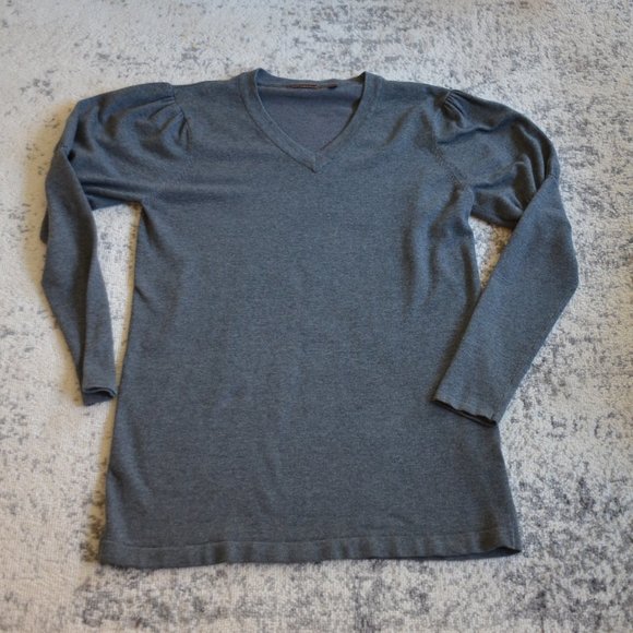 525 America Gray Long Puff Sleeve V-Neck Sweater Womens Size Large - Picture 10 of 14